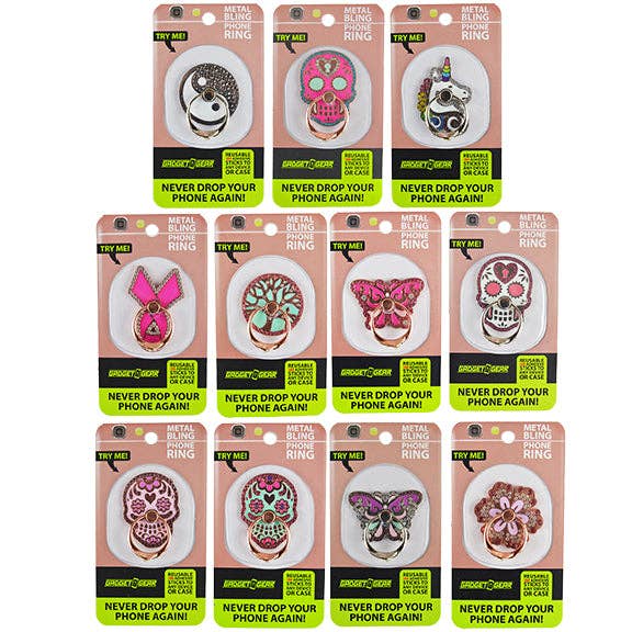 Gadget Gear Rhinestone Metal Phone Ring Assortment- 12/Pack