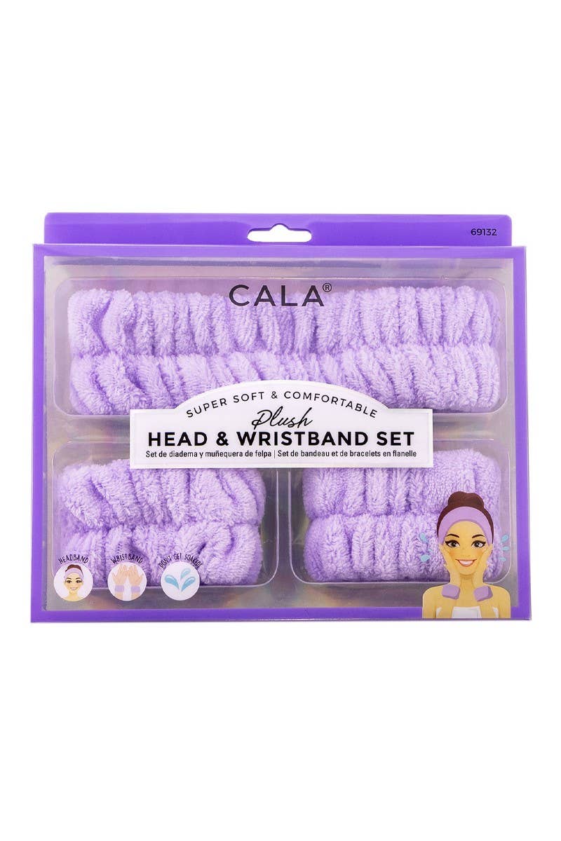 CALA 69132 Lavender 3pc Plush Headband & Wristband Set - 6