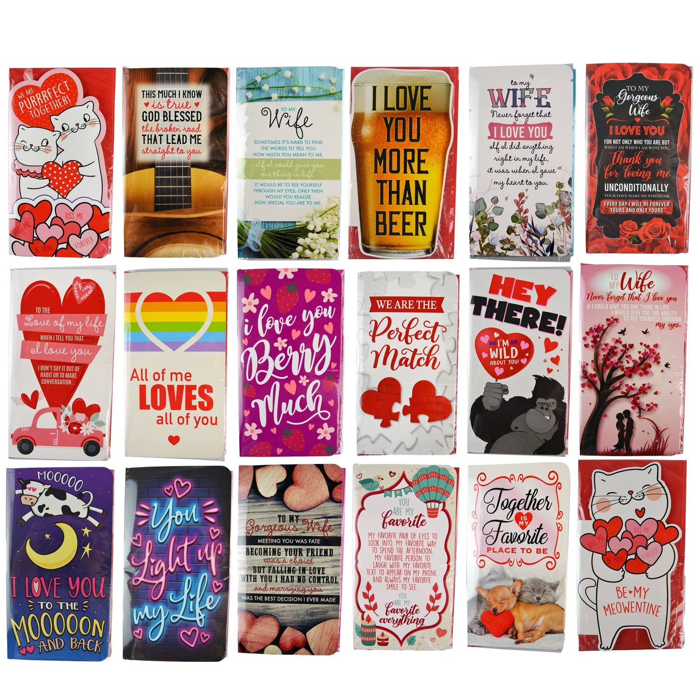 Love Theme Jumbo Greeting Card Assortment- 18/Pack