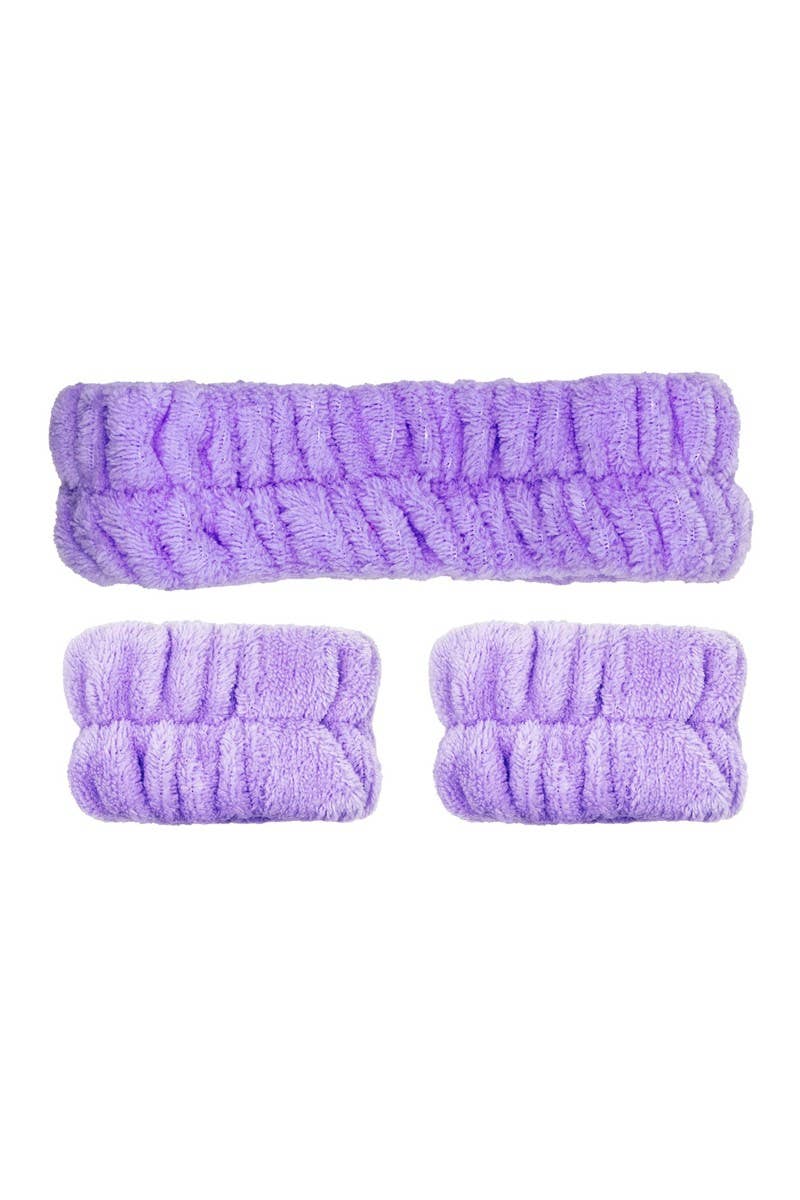 CALA 69132 Lavender 3pc Plush Headband & Wristband Set - 6
