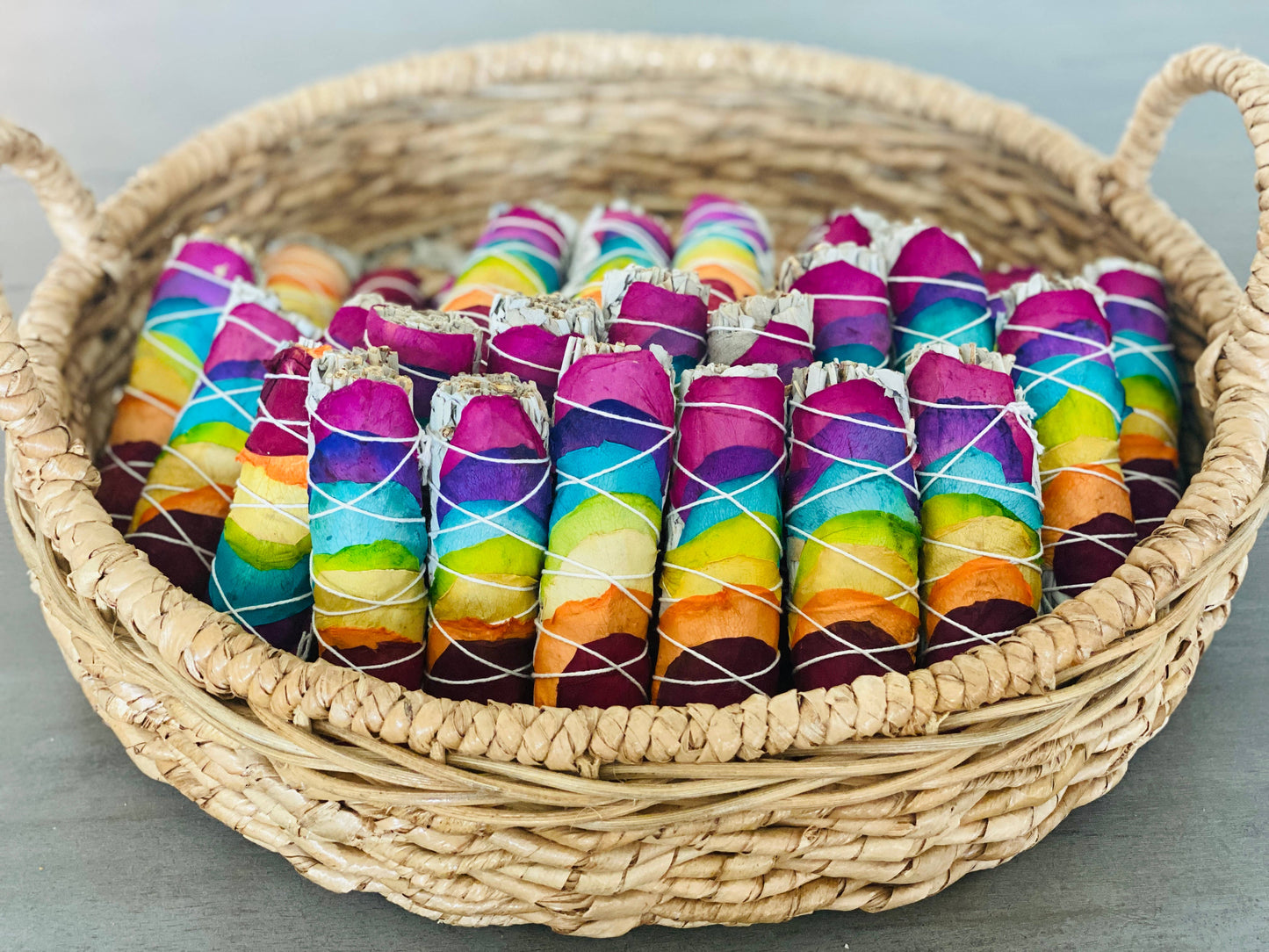 White Sage w/ Rainbow Chakra Roses Smudge Sticks in Bulk