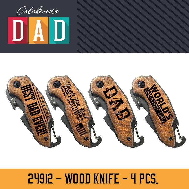 Pocket Knife Wood Handle Father's Day Assortment- 4/Pack