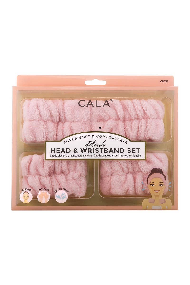 CALA 69131 Peach 3pc Plush Headband & Wristband Set - 6 set