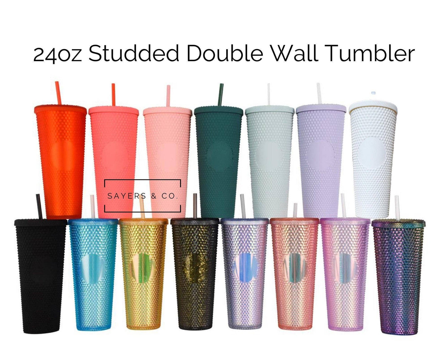 24 oz Matte & Glossy Studded Screw Top Tumbler Double Walled