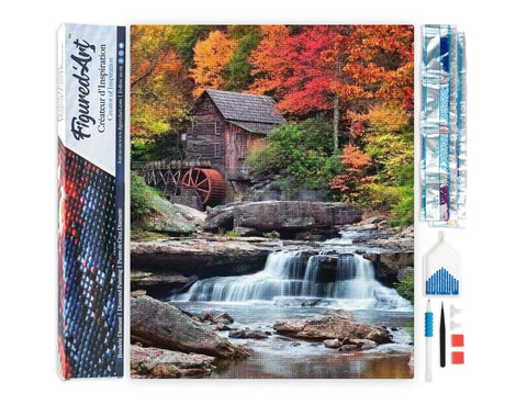 Diamond Painting - Mountain Cabin and Cascade