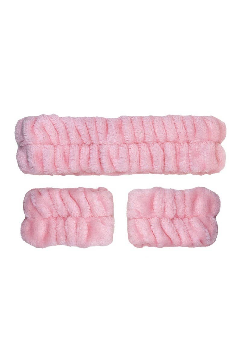CALA 69131 Peach 3pc Plush Headband & Wristband Set - 6 set