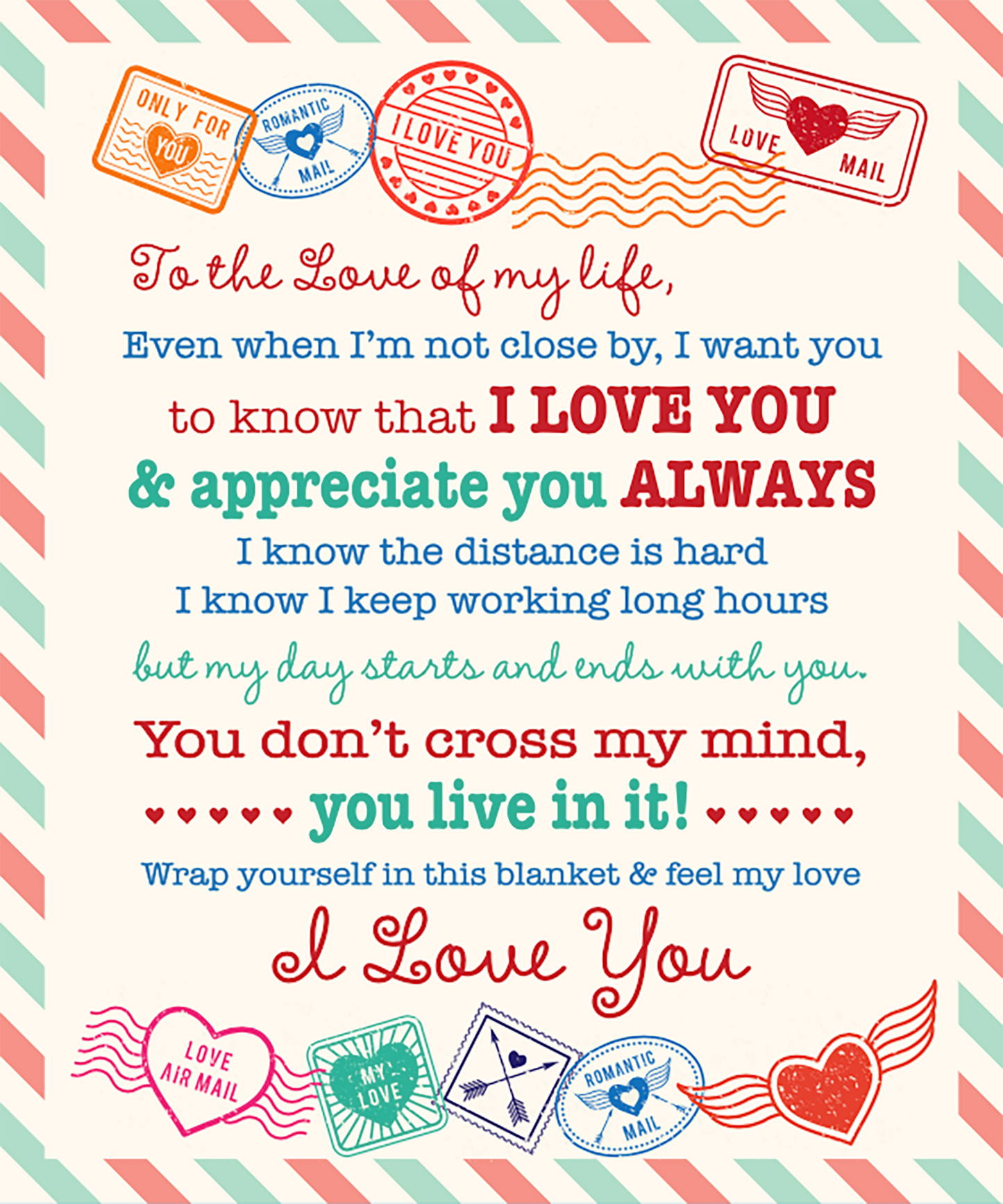 Jumbo Plush Fleece 50 x 60 Blanket Love Assortment- 6/Pack