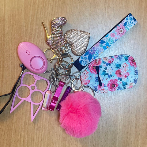 Pink Blingy Floral Self Defense Keychain