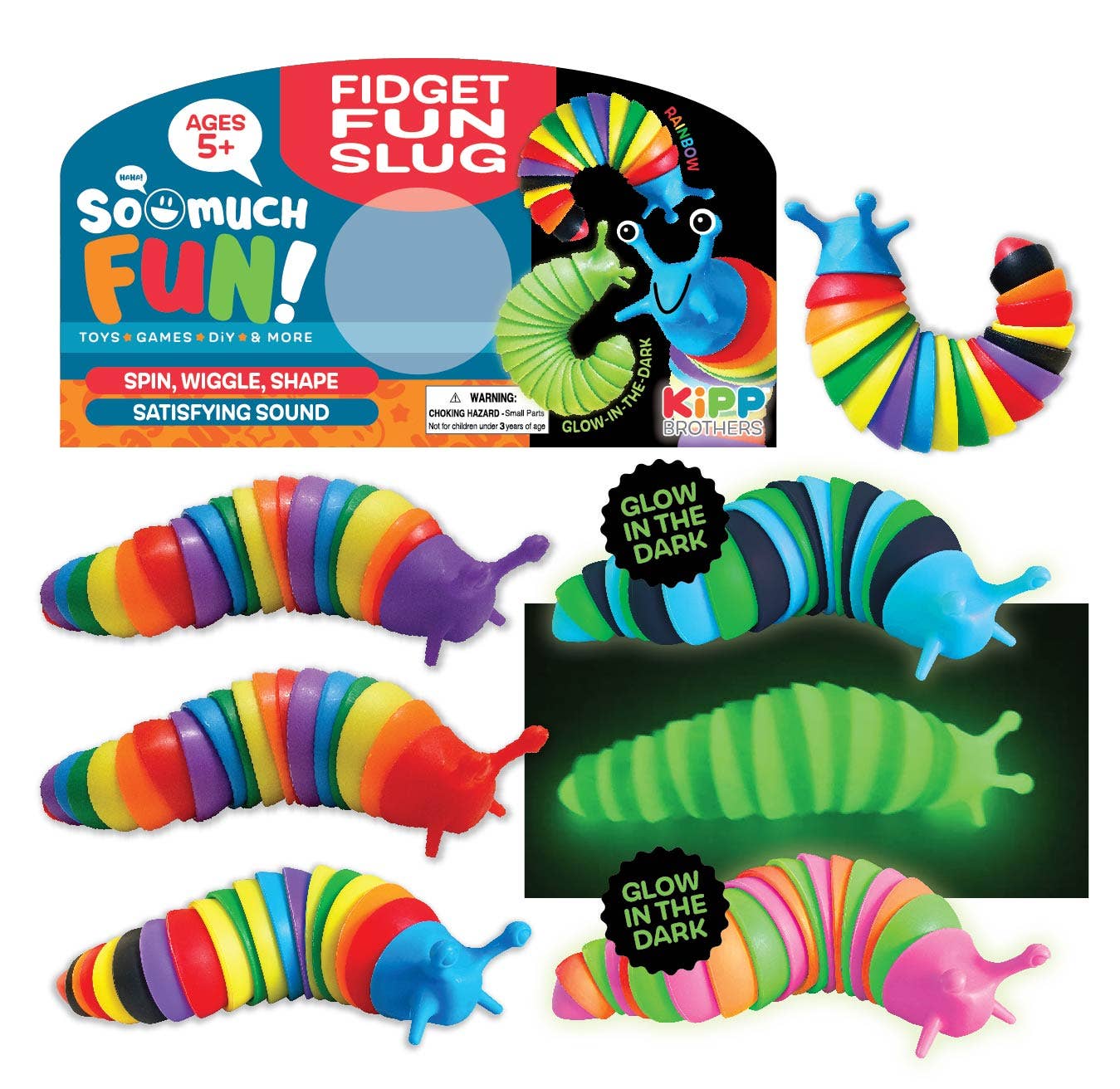 Sensory Fidget Fun Glow In The Dark Slug Assortment- 12/Pack