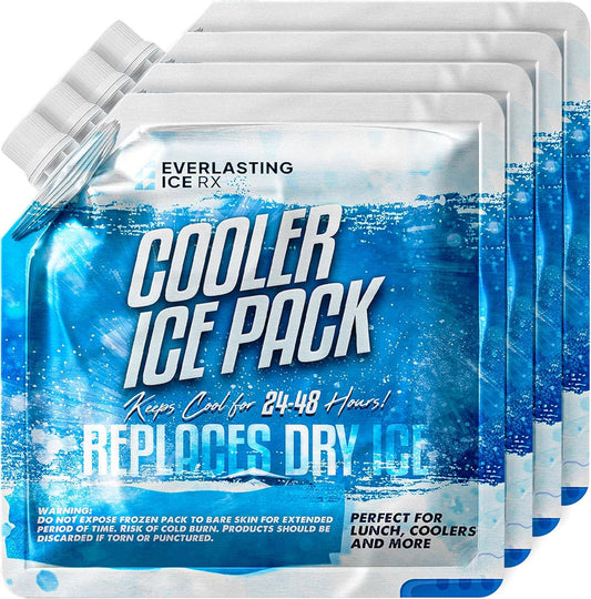 Reusable Ice Packs for Cooler (4 Pack) Up to 48 Hours Freezer Packs for Coolers and Lunch Boxes | 10 x 10 in | Cooler Ice Packs for Camping, Fishing, Beach, Road Trips