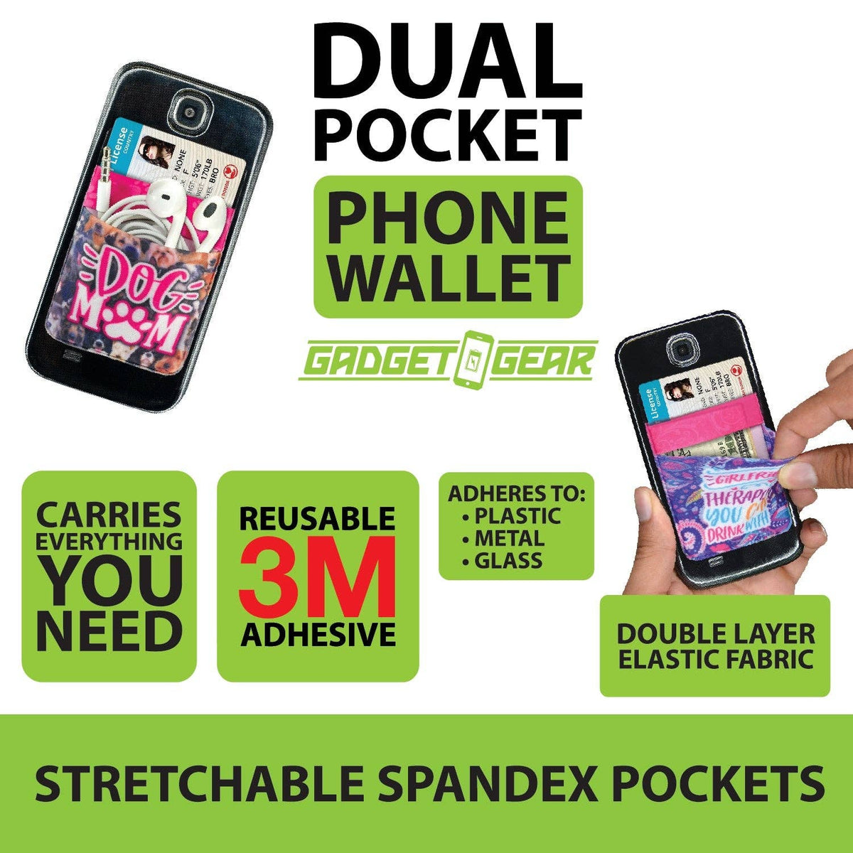 Gadget Gear Dual Pocket Spandex Phone Wallet Assortment